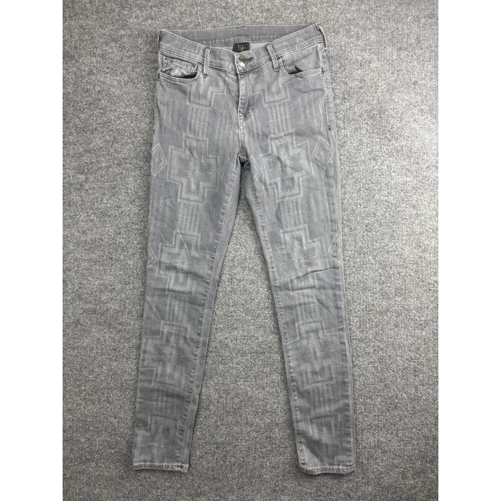 True Religion Abbey Skinny Jeans Womens 27 Gray Geometric Stretch Denim Made USA